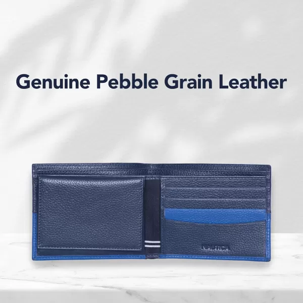 Nautica Pebble TwoTone Leather WalletNautica Pebble Twotone Leather Bifold Wallet Cobalt Blue