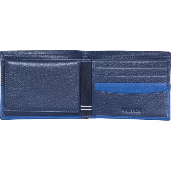 Nautica Pebble TwoTone Leather WalletNautica Pebble Twotone Leather Bifold Wallet Cobalt Blue