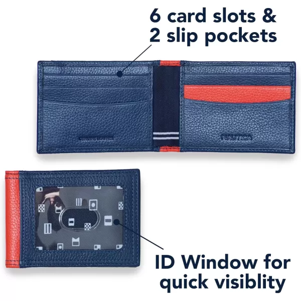 Nautica Pebble TwoTone Leather WalletNautica Pebble Twotone Leather Front Pocket Wallet NavyRed