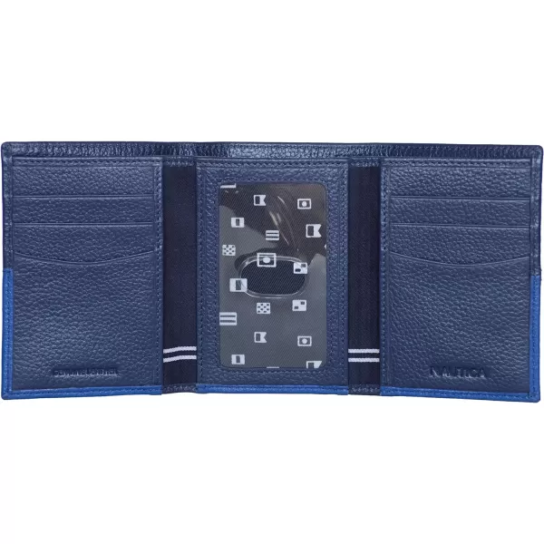 Nautica Pebble TwoTone Leather WalletNautica Pebble Twotone Leather Trifold Wallet Cobalt Blue