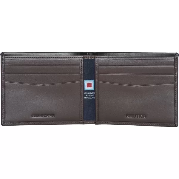 Nautica Pop Color Leather Bifold WalletNautica Mens Pop Color Bifold Leather Wallet With 6 Slots Rfid Protection BlackBrown BlackBrown