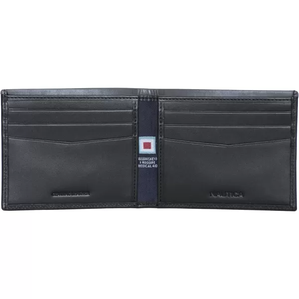 Nautica Pop Color Leather Bifold WalletNautica Mens Pop Color Bifold Leather Wallet With 6 Slots Rfid Protection BlackGrey BlackGrey