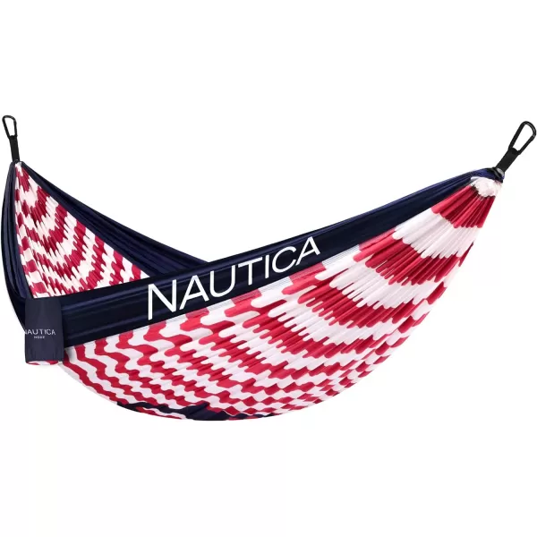 Nautica Portable Camping Hammock 12Person Kids or Adults with Straps Caribiners amp Bag for TravelBackpackingHikingBackyardLawn Sugar SwizzleMaritime Blue LargeSugar SwizzleMaritime BlueAdmiral Red Large