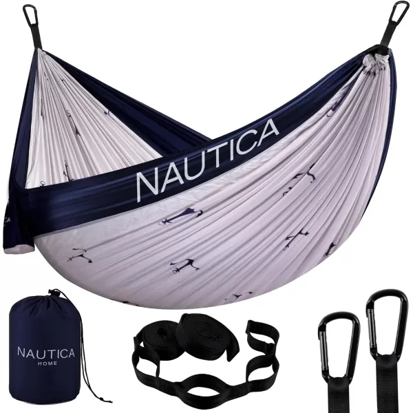 Nautica Portable Camping Hammock 12Person Kids or Adults with Straps Caribiners amp Bag for TravelBackpackingHikingBackyardLawn Sugar SwizzleMaritime Blue LargeMaritime BlueHigh Rise Grey Small