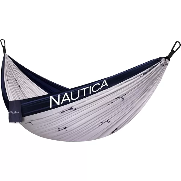 Nautica Portable Camping Hammock 12Person Kids or Adults with Straps Caribiners amp Bag for TravelBackpackingHikingBackyardLawn Sugar SwizzleMaritime Blue LargeMaritime BlueHigh Rise Grey Large