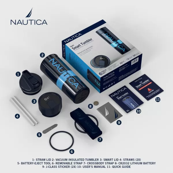 Nautica Smart Coffee Tumbler Smart Water Bottle Stainless Steel Vacuum Insulated Water Bottle with Straw Lid LED Display Bottle Keeps Hot or Cold Sports Edition PURE WHITE 17 OZNAVY SKY BLUE