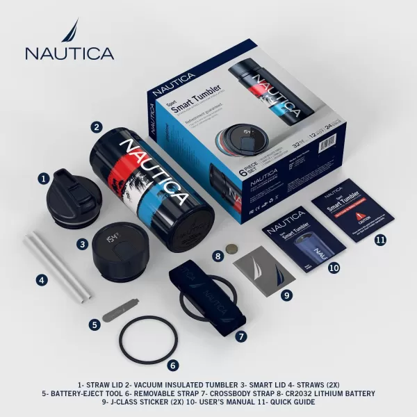 Nautica Smart Coffee Tumbler Smart Water Bottle Stainless Steel Vacuum Insulated Water Bottle with Straw Lid LED Display Bottle Keeps Hot or Cold Sports Edition PURE WHITE 17 OZNAVY SUNSET