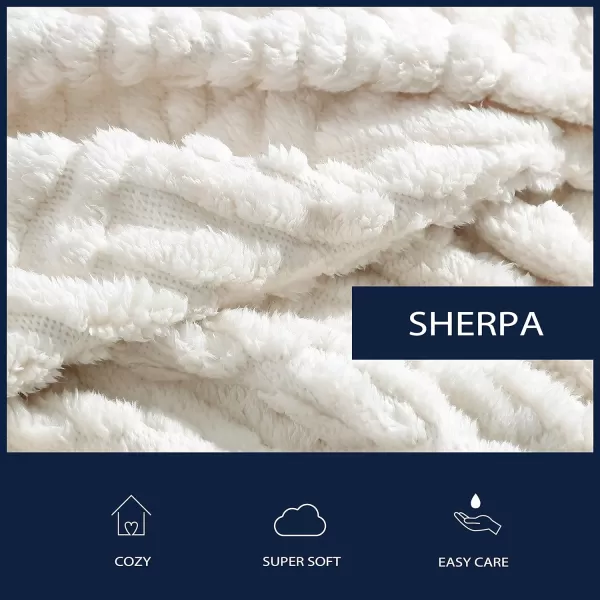 Nautica Throw Blanket Reversible Cable Knit Sherpa Bedding Home Decor for All Seasons Ivory 50 x 6050 x 60 Ivory