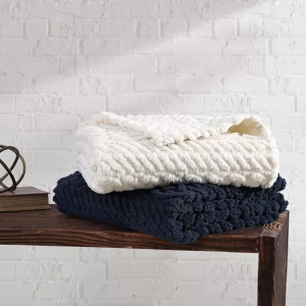 Nautica Throw Blanket Reversible Cable Knit Sherpa Bedding Home Decor for All Seasons Ivory 50 x 6050 x 60 Navy