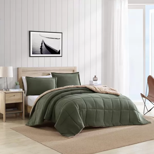 Nautica Twin Comforter Set Reversible Microsuede Bedding with Matching Shams Casual Home Decor Beckett Green TwinKing Beckett Green