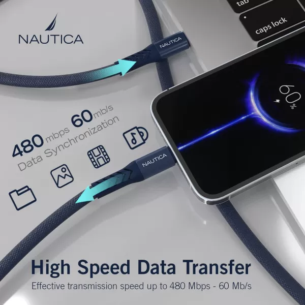 Nautica TypeC to TypeC Cable 4 ft USBC to USBC Fast Charging Cable with 65W Power Delivery amp 480Mbps Data Transfer Compatible for Google Pixel Samsung and Apple Devices and More4FT NAVY