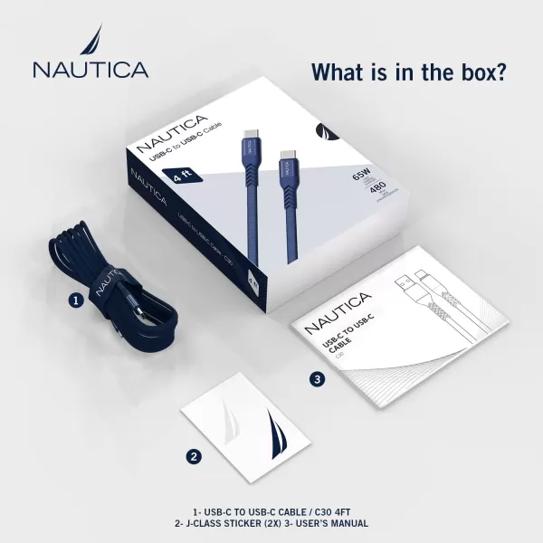 Nautica TypeC to TypeC Cable 4 ft USBC to USBC Fast Charging Cable with 65W Power Delivery amp 480Mbps Data Transfer Compatible for Google Pixel Samsung and Apple Devices and More4FT NAVY