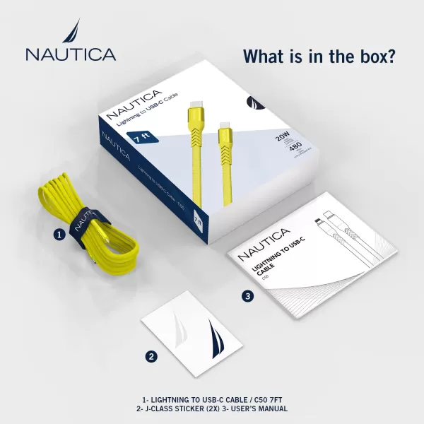 Nautica USB C to Lighting Cable 7FT iPhone Charger Cable Type C to Lighting Cable MFi Certified Lighting to Type C Fast Charging Cord for iPhone 1312 11 X XS XR iPad AirPods and Many MoreYELLOW