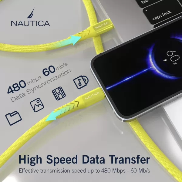 Nautica USB C to Lighting Cable 7FT iPhone Charger Cable Type C to Lighting Cable MFi Certified Lighting to Type C Fast Charging Cord for iPhone 1312 11 X XS XR iPad AirPods and Many MoreYELLOW