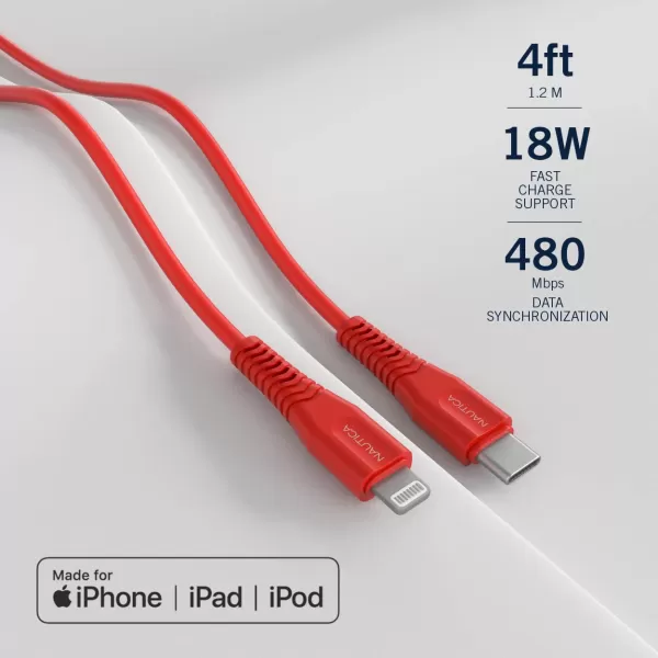 Nautica USB C to Lightning Cable Type C to Lightning Cable USB C Charger MFi Verified Fast Charger Charging Cord for iPhone 1312 Pro Max11XXSXR iPad AirPod 4 Ft NavyRED
