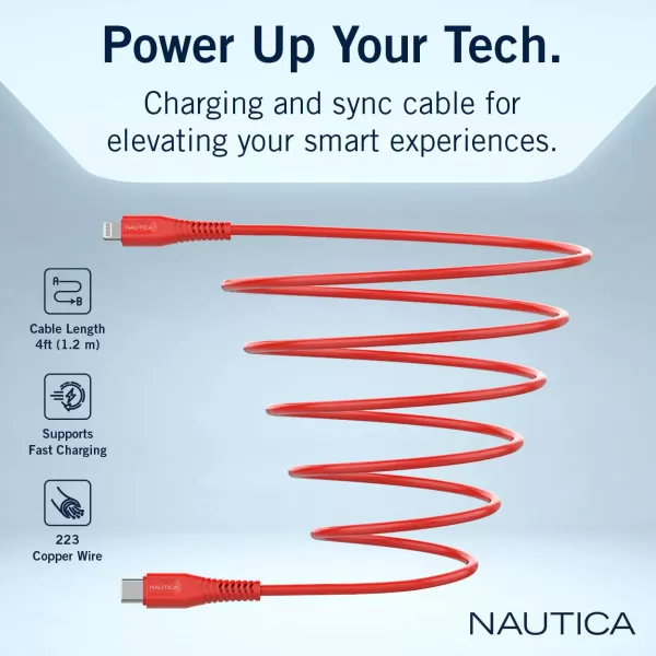 Nautica USB C to Lightning Cable Type C to Lightning Cable USB C Charger MFi Verified Fast Charger Charging Cord for iPhone 1312 Pro Max11XXSXR iPad AirPod 4 Ft NavyRED
