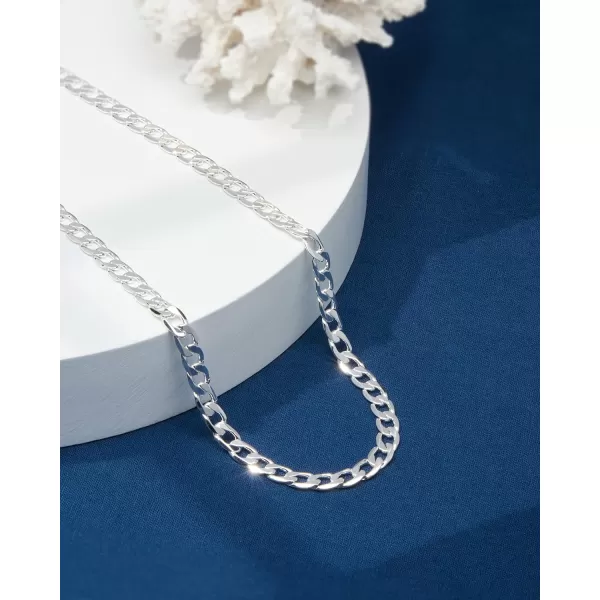 Nautica Unisex Necklace  Mens Silver Tone Chain Necklace  Flat Link Curb Chain Necklace for Women7 mm