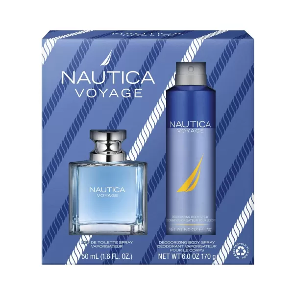 Nautica Voyage Deodorizing Body Spray for Men  Fresh Romantic Fruity Scent  Woody Aquatic Notes of Apple Water Lotus Cedarwood and Musk  Ideal for Day Wear  60 OzPack of 2 2 Piece Set