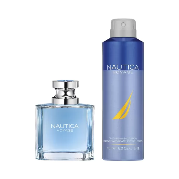 Nautica Voyage Deodorizing Body Spray for Men  Fresh Romantic Fruity Scent  Woody Aquatic Notes of Apple Water Lotus Cedarwood and Musk  Ideal for Day Wear  60 OzPack of 2 2 Piece Set