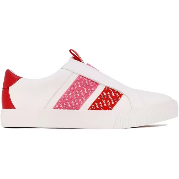 Nautica Women Fashion Sneaker Casual Shoes Steam LaceUpSlip OnMaritawhite Red Pink