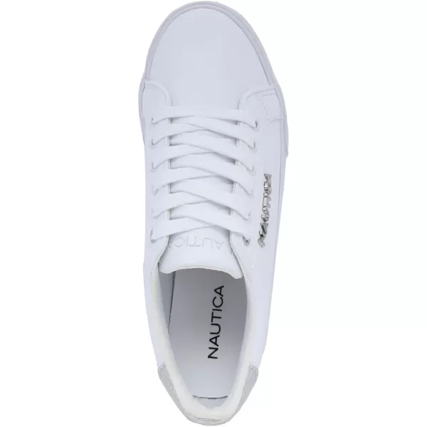 Nautica Women Fashion Sneaker LaceUp Tennis All White Casual Shoes for LadiesArentWhite Silver Iridescent