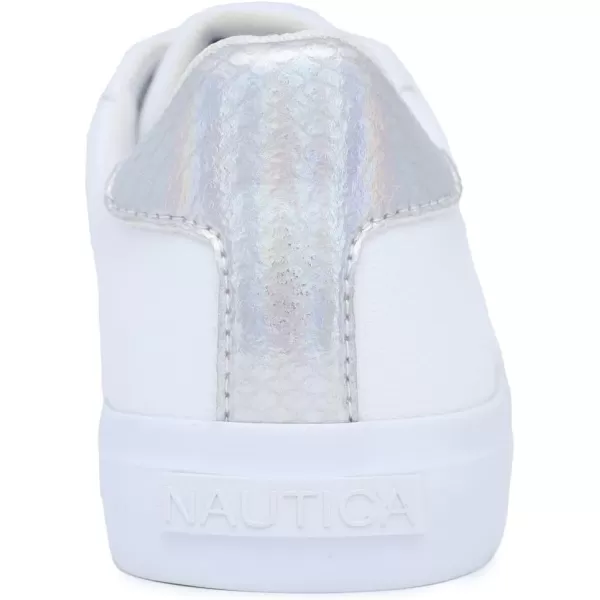 Nautica Women Fashion Sneaker LaceUp Tennis All White Casual Shoes for LadiesArentWhite Silver Iridescent