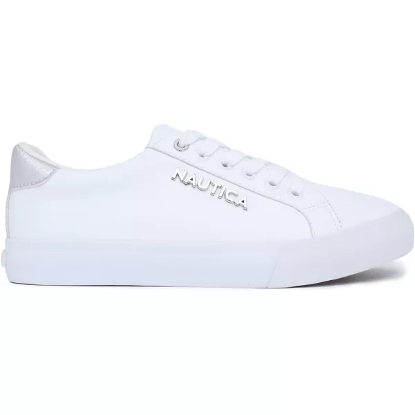 Nautica Women Fashion Sneaker LaceUp Tennis All White Casual Shoes for LadiesArentWhite Silver Iridescent