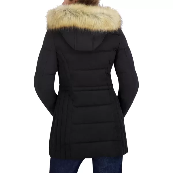 Nautica Womens 34 Microfiber Puffer Jacket with Faux Fur HoodBlack