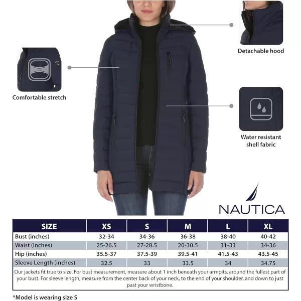 Nautica Womens 34 Midweight Stretch Puffer Jacket with HoodBlack