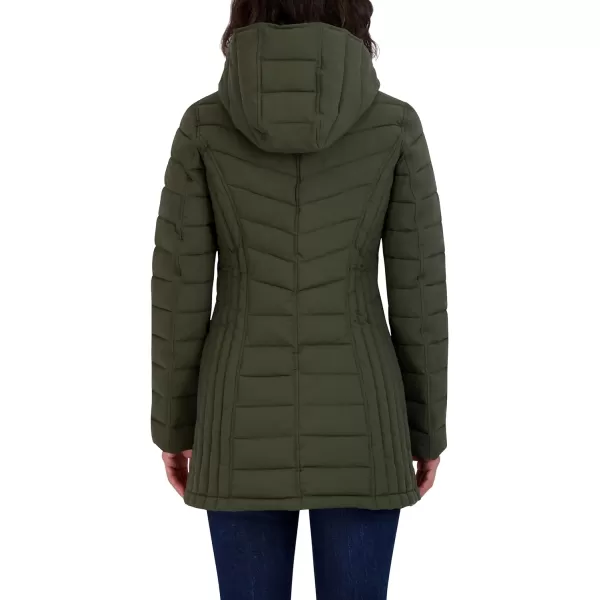 Nautica Womens 34 Midweight Stretch Puffer Jacket with HoodMilitary Green