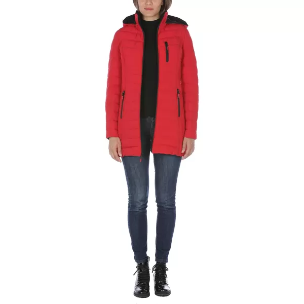 Nautica Womens 34 Midweight Stretch Puffer Jacket with HoodNautica Red