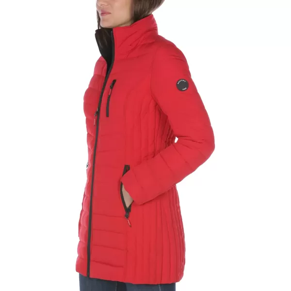 Nautica Womens 34 Midweight Stretch Puffer Jacket with HoodNautica Red