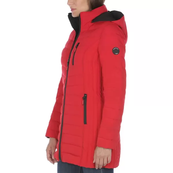 Nautica Womens 34 Midweight Stretch Puffer Jacket with HoodNautica Red