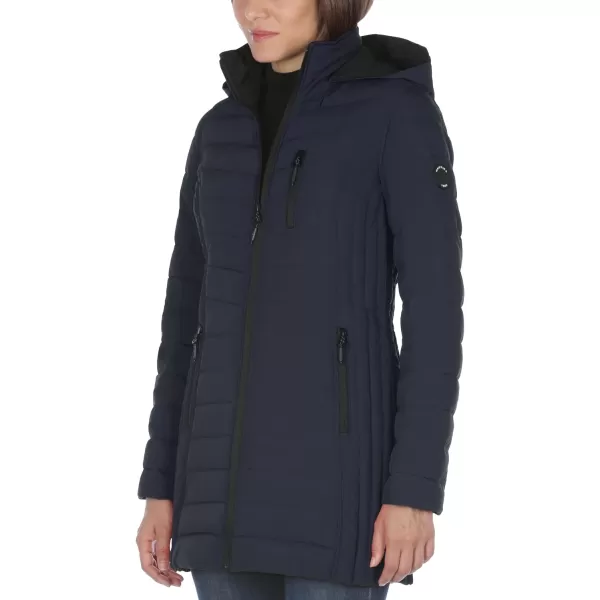 Nautica Womens 34 Midweight Stretch Puffer Jacket with HoodNavy Seas