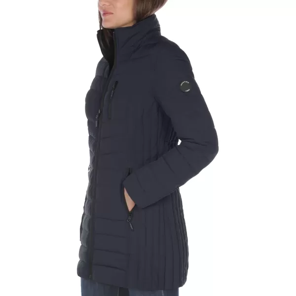 Nautica Womens 34 Midweight Stretch Puffer Jacket with HoodNavy Seas