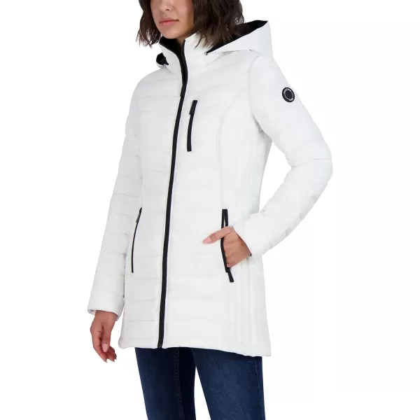 Nautica Womens 34 Midweight Stretch Puffer Jacket with HoodWinter White