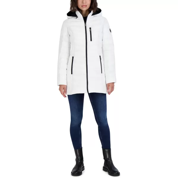 Nautica Womens 34 Midweight Stretch Puffer Jacket with HoodWinter White