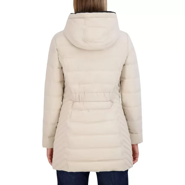 Nautica Womens 34 Stretch Puffer Jacket with Fur Hood and Half BackBeige