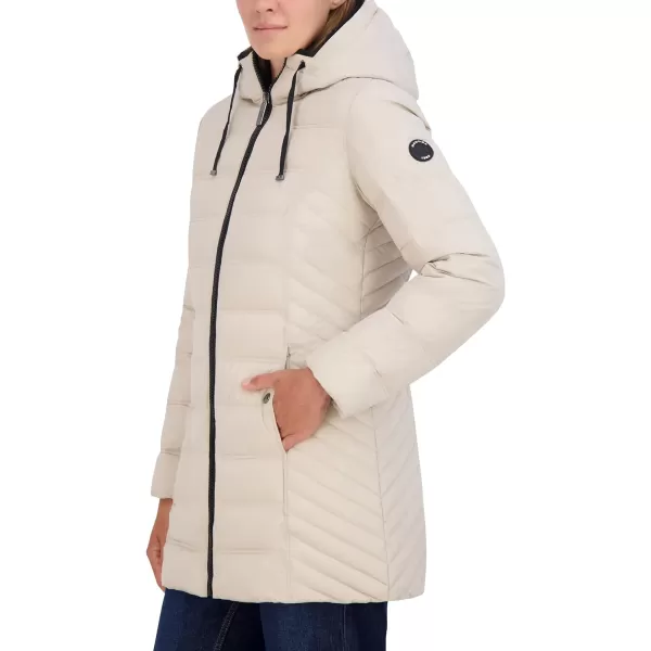 Nautica Womens 34 Stretch Puffer Jacket with Fur Hood and Half BackBeige