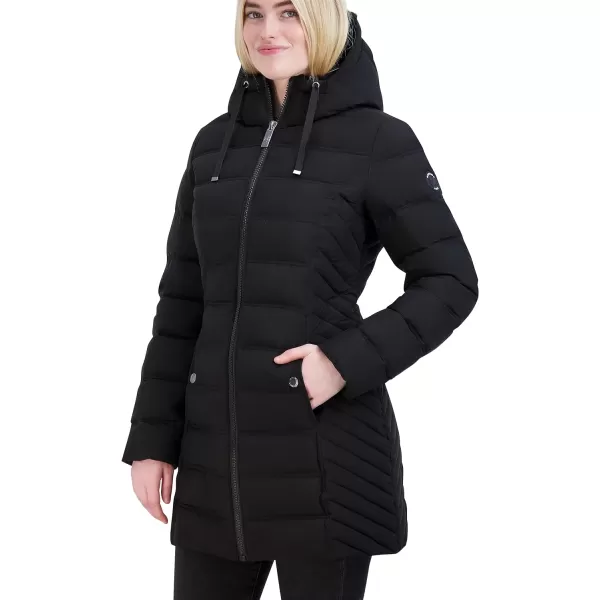 Nautica Womens 34 Stretch Puffer Jacket with Fur Hood and Half BackBlack