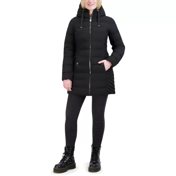 Nautica Womens 34 Stretch Puffer Jacket with Fur Hood and Half BackBlack