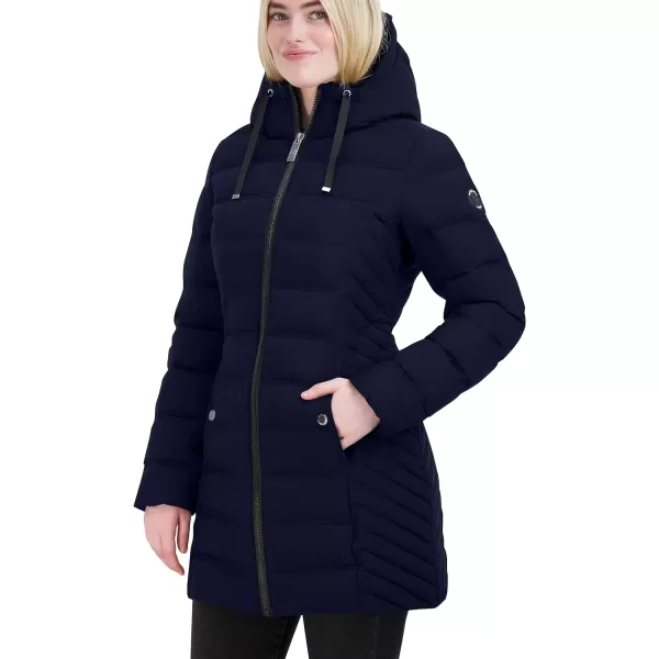 Nautica Womens 34 Stretch Puffer Jacket with Fur Hood and Half BackBlue