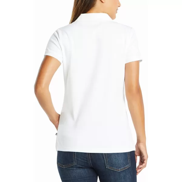 Nautica Womens 3Button Short Sleeve Breathable 100 Cotton Polo ShirtBright White