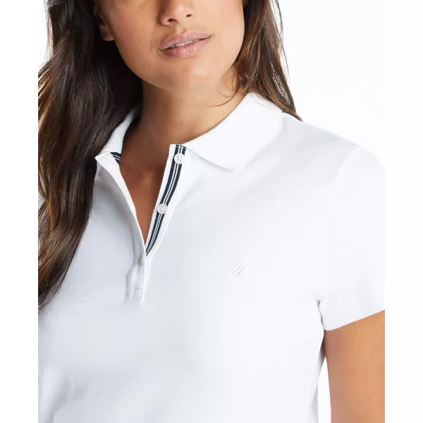 Nautica Womens 3Button Short Sleeve Breathable 100 Cotton Polo ShirtBright White