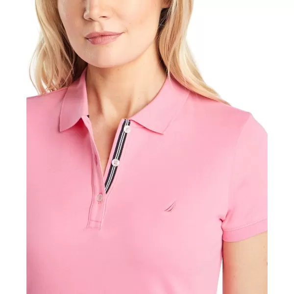 Nautica Womens 3Button Short Sleeve Breathable 100 Cotton Polo ShirtCarnation