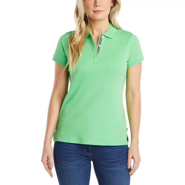 Nautica Womens 3Button Short Sleeve Breathable 100 Cotton Polo ShirtLeaf Green