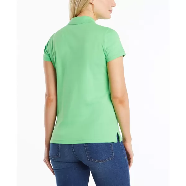 Nautica Womens 3Button Short Sleeve Breathable 100 Cotton Polo ShirtLeaf Green