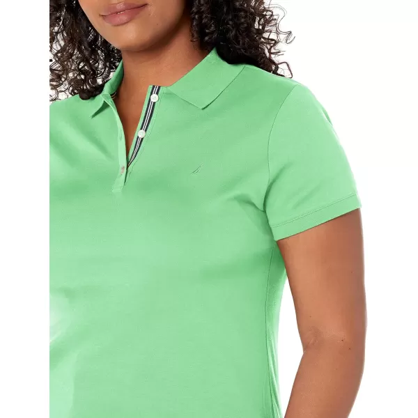 Nautica Womens 3Button Short Sleeve Breathable 100 Cotton Polo ShirtLeaf Green