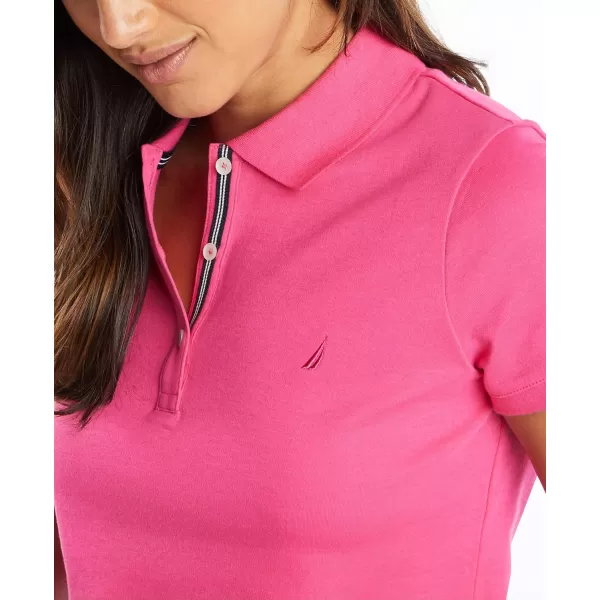 Nautica Womens 3Button Short Sleeve Breathable 100 Cotton Polo ShirtLeis Pink