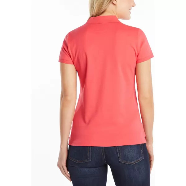 Nautica Womens 3Button Short Sleeve Breathable 100 Cotton Polo ShirtMelon Berry